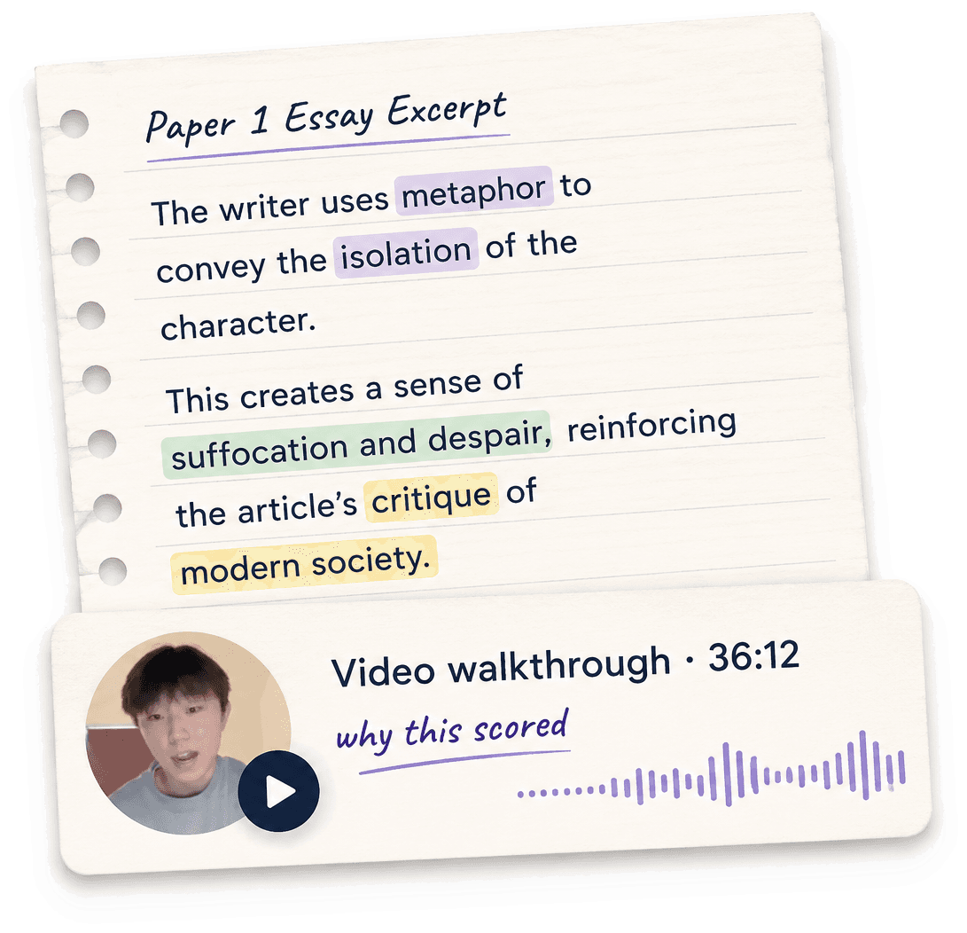 Marked Paper 1 essay excerpt scored 45