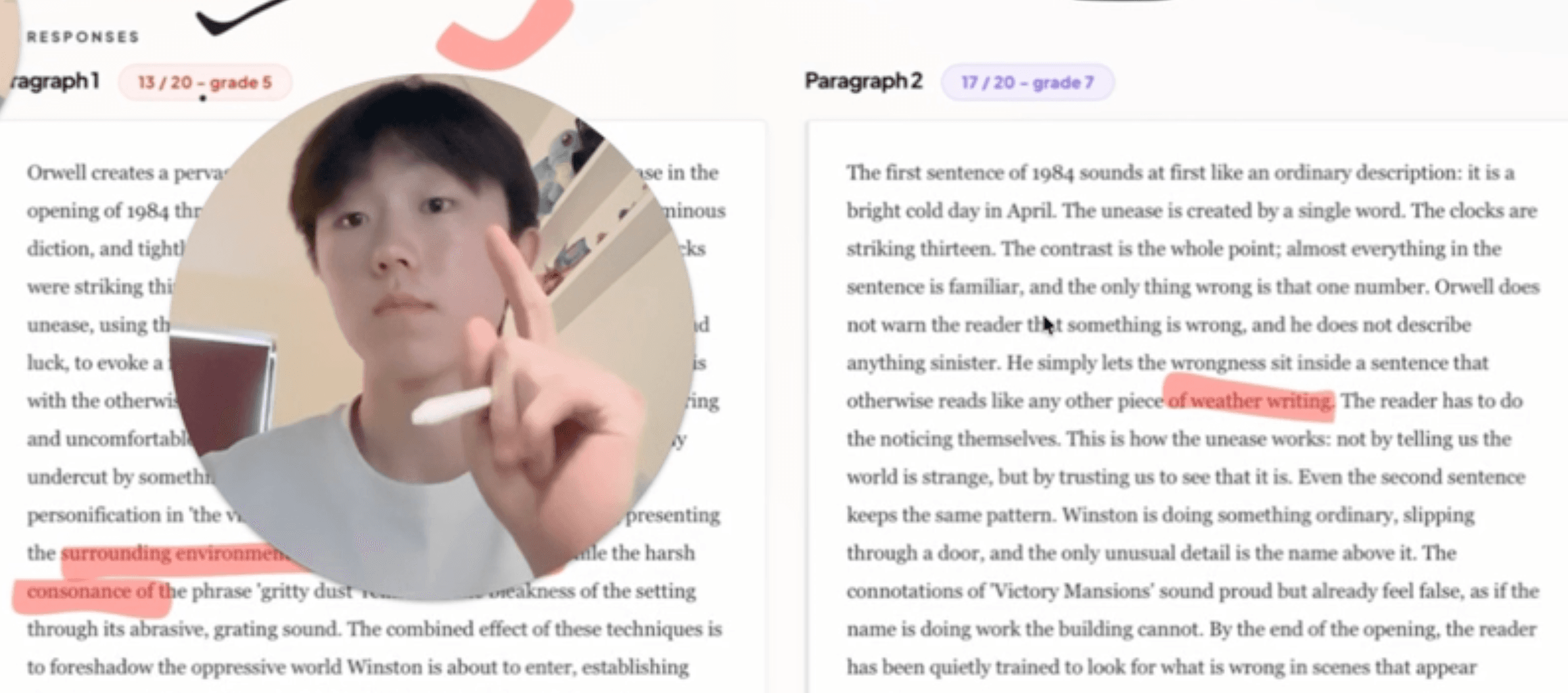 A real 45 scorer breaks down two graded paragraphs, line by line